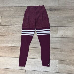 Bombshell Sportswear Maroon Leggings with White Accents- Size XS